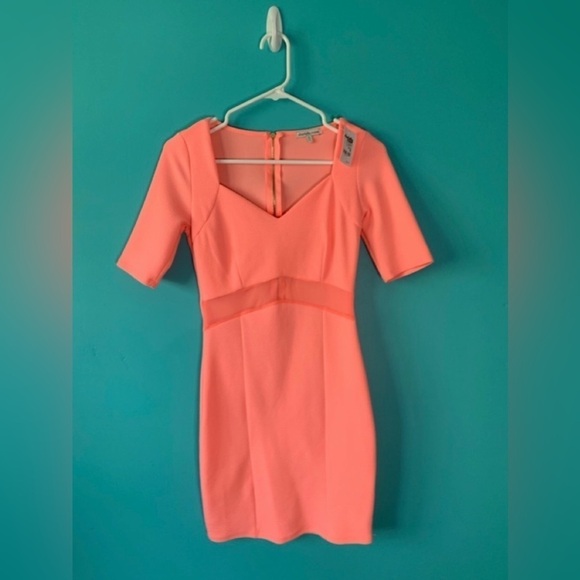 Charlotte Russo Dress Women’s Medium Body Con Sheer Waist Panel Peachy NWT - Picture 1 of 2